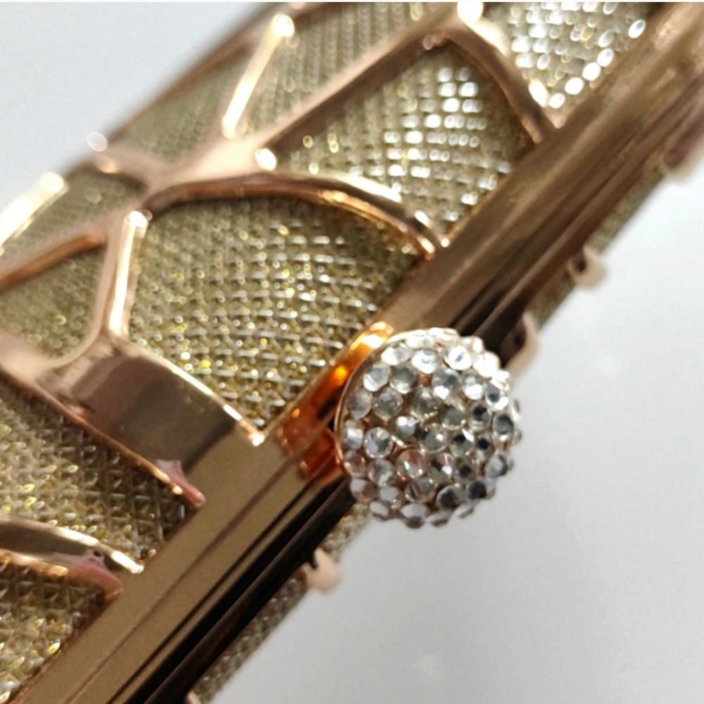 Fawziya Gold Metallic Rhinestone Evening Clutch